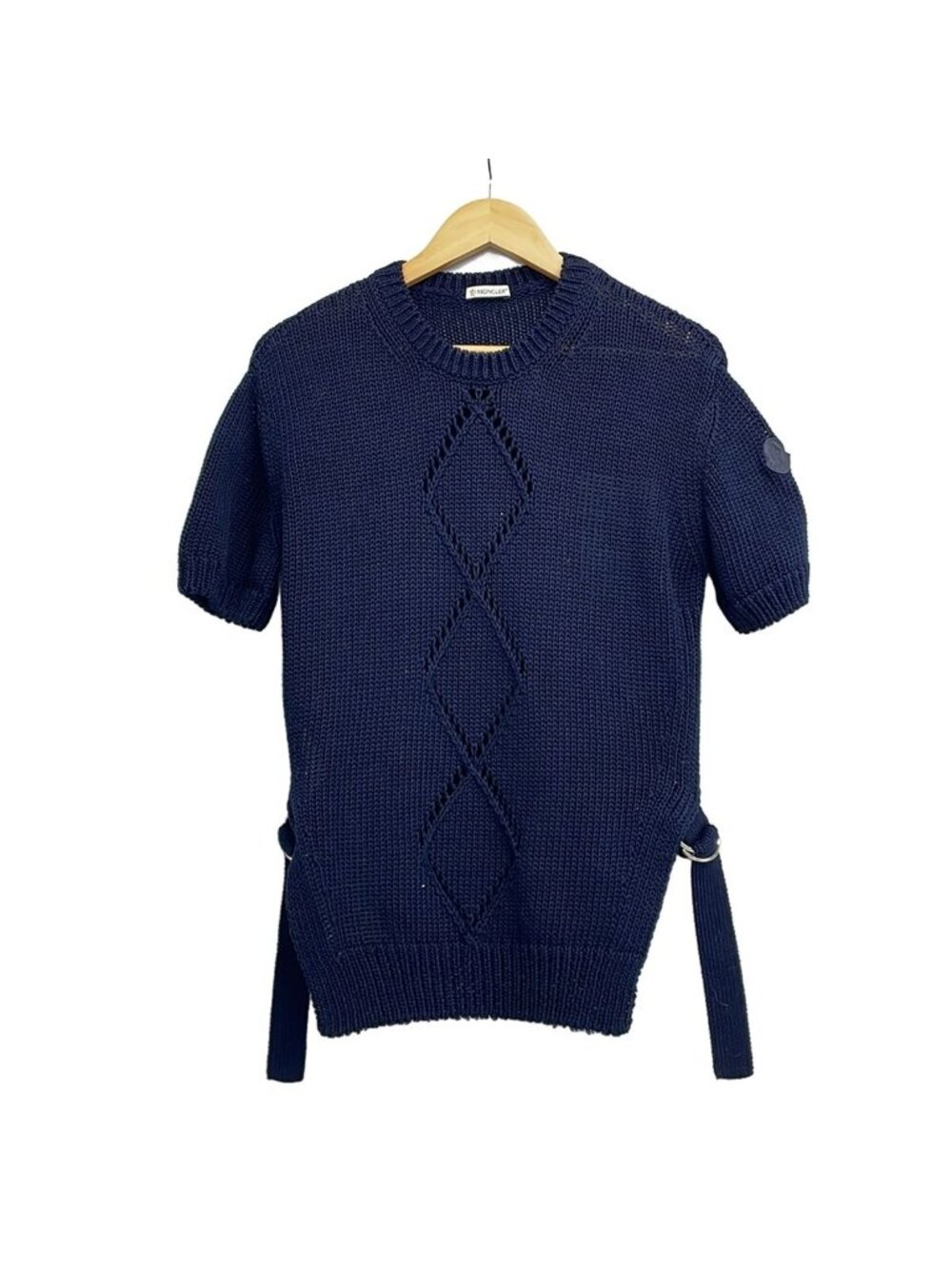Moncler Short Sleeve Sweater S Belted Navy Crew